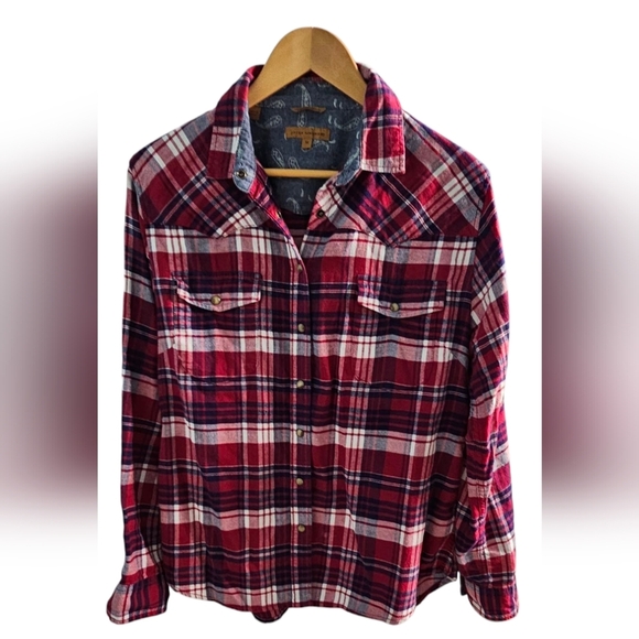 JACHS Girlfriend Tops - Jach's Girlfriend - Long Sleeve Plaid Snap Button Down Collared Cowgirl Vibe​